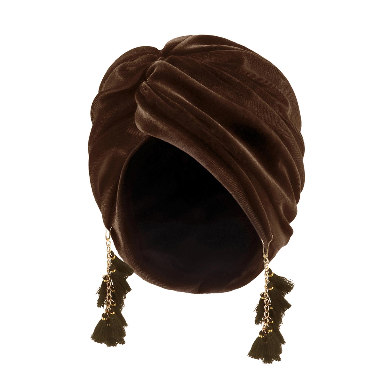 

Традиційний тюрбан для жінок Хіджаб для жінок Обгортка для волосся Пов язка на голову для жінок Шапки-хіджаби З бахромою Вузлом Бінні кавовий