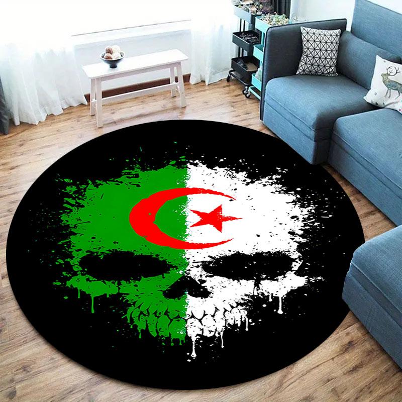 Algeria Flag Round Area Rug,Carpet Rug for Living Room Bedroom Sofa Playroom Decor,Non-slip Floor Mat