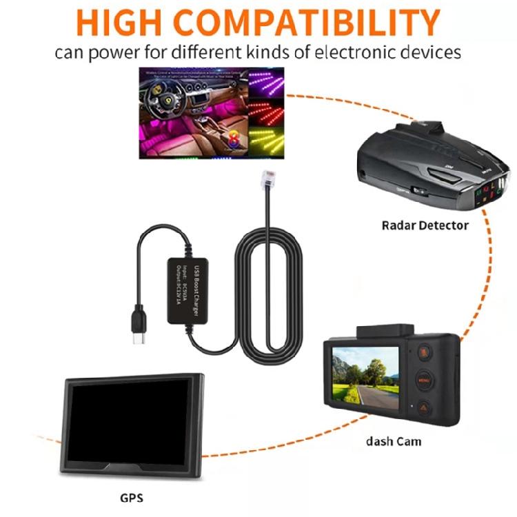 5V To 12V USB C To RJ11 Current Boosting Cable For Safety Systems 155Cm Long