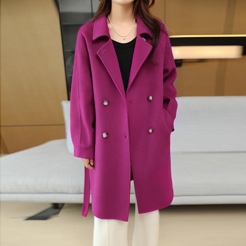 Women's Plus Size Double-Breasted Wool Overcoat with Suit Collar