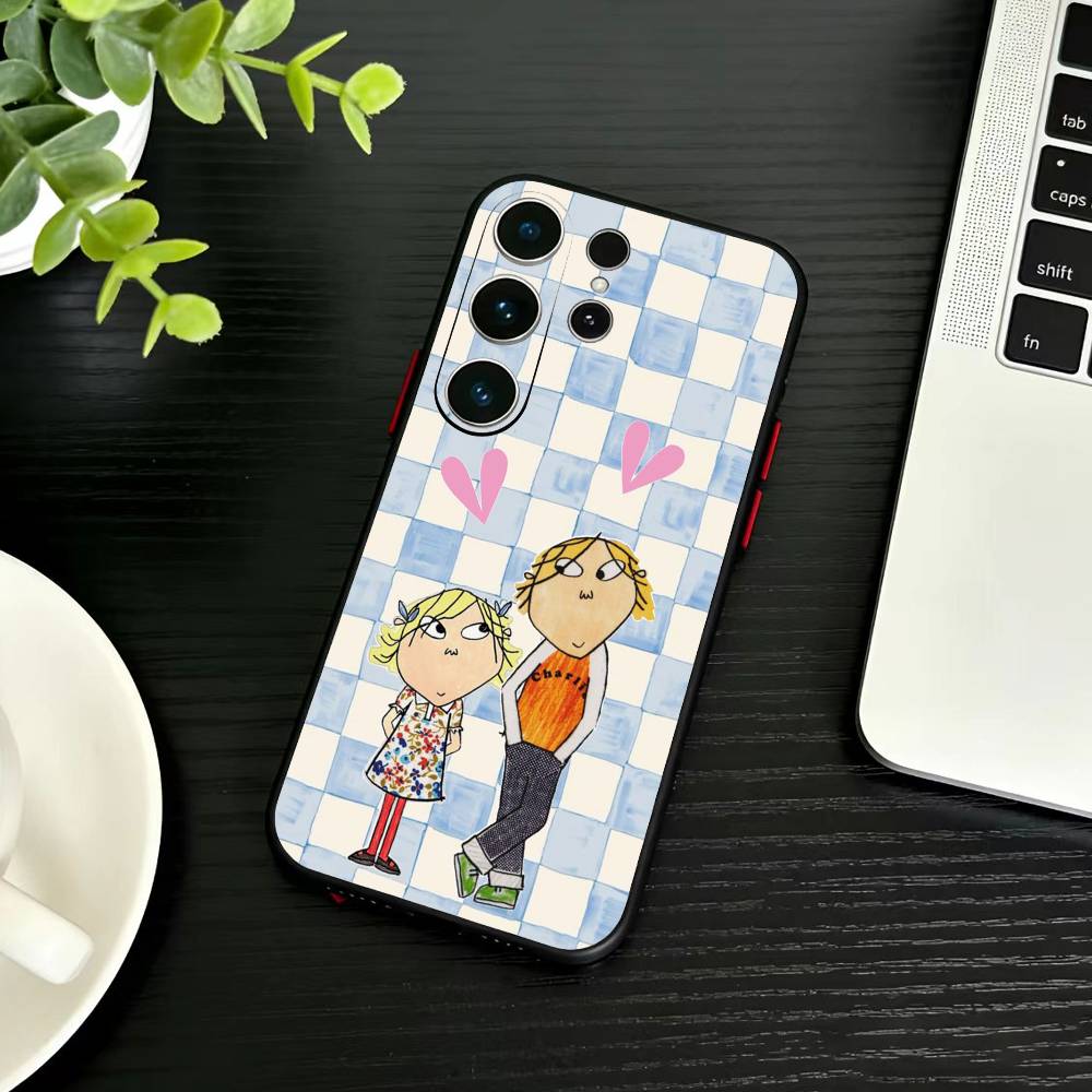 

L-Cutting-Fabric Charlie and Lola Cartoon Phone Case For Samsung S26,S25,S24,S23,S22,S21,S20,Ultra,Plus,FE Black Soft Cover Samsung S30Ultra5G