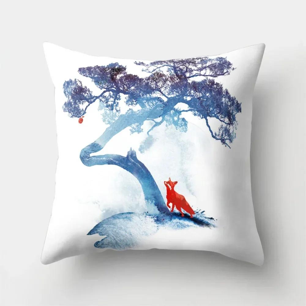 Fuchs Cartoon Muster Büro Kissenbezug Polyester Autokissen Heim Sofa Dekoration Salon