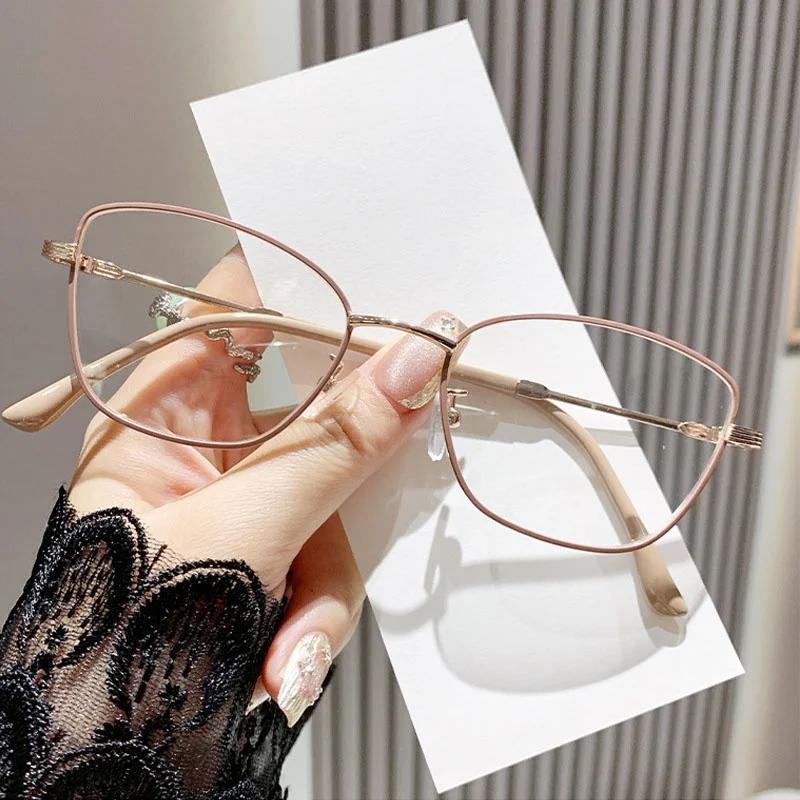 Metal Frame Cat Eye Myopia Glasses High-End Small Frame Near Sight Eyewear Transparent Anti Blue Light Minus Diopter Glasses
