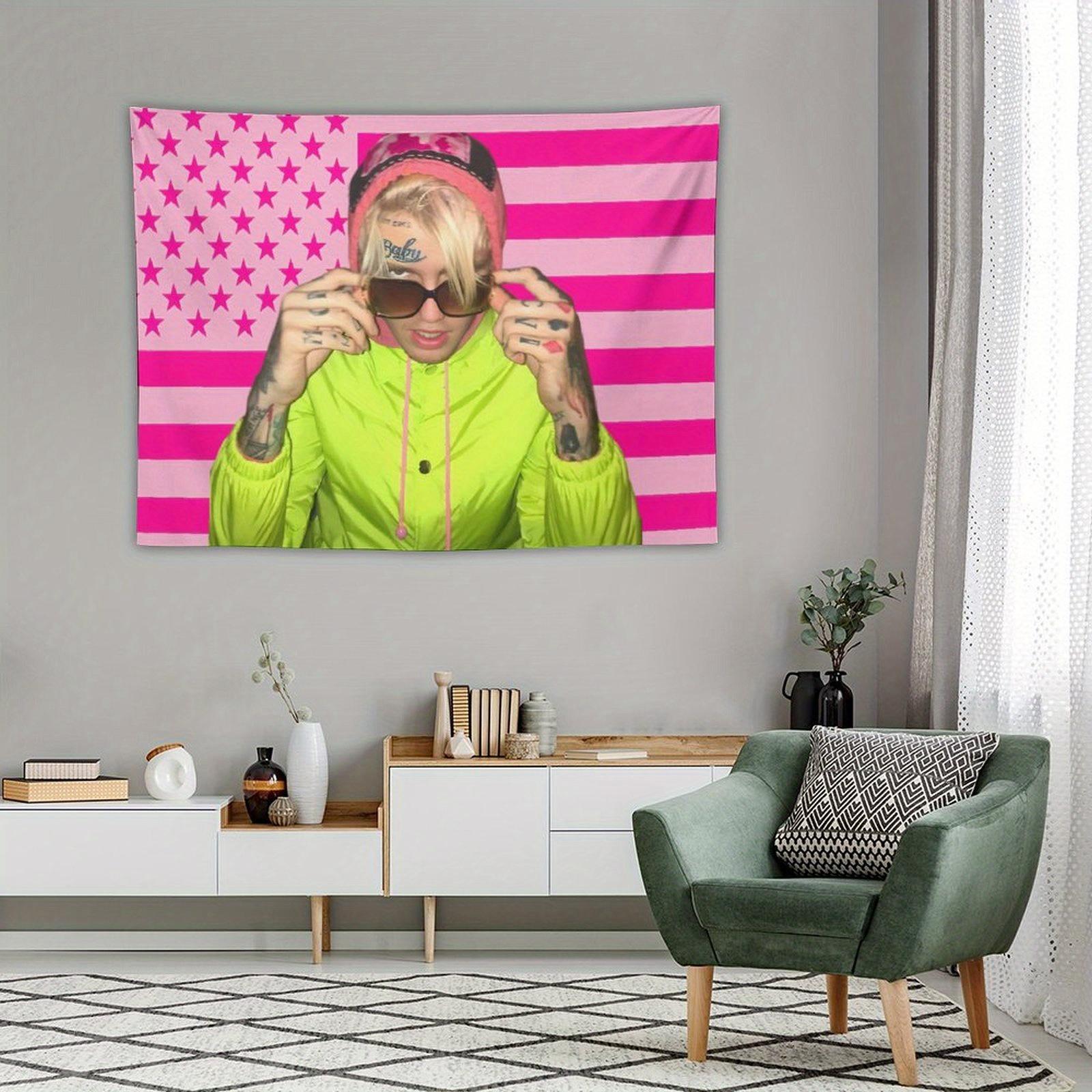 

Tapestry Wall Hanging American Flag Design with Neon Pink Stars Patriotic Pink Stripes Horizontal Home Decor for College Do 74x94cm(29x37in)