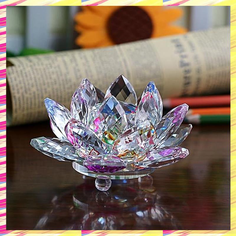 ABJJ G Kristall Lotusblume Figur Dekoration Lotusblume Dekor Glas Handwerk Sammlung Briefbeschwerer Tischdekoration Souvenir Geschenk