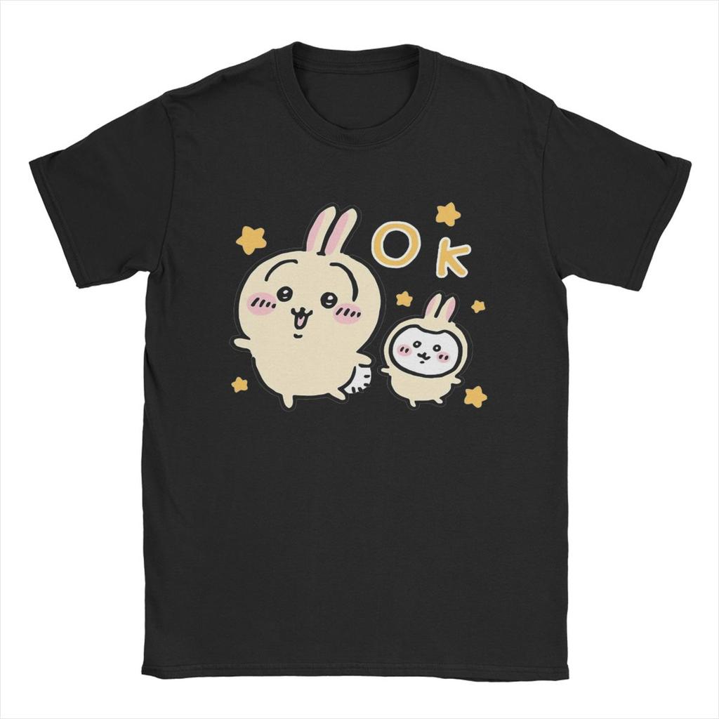 Casual Chiikawa Yellow OK T-Shirts for Men Crew Neck 100% Cotton T Shirt Short Sleeve Tee Shirt Plus Size Clothes