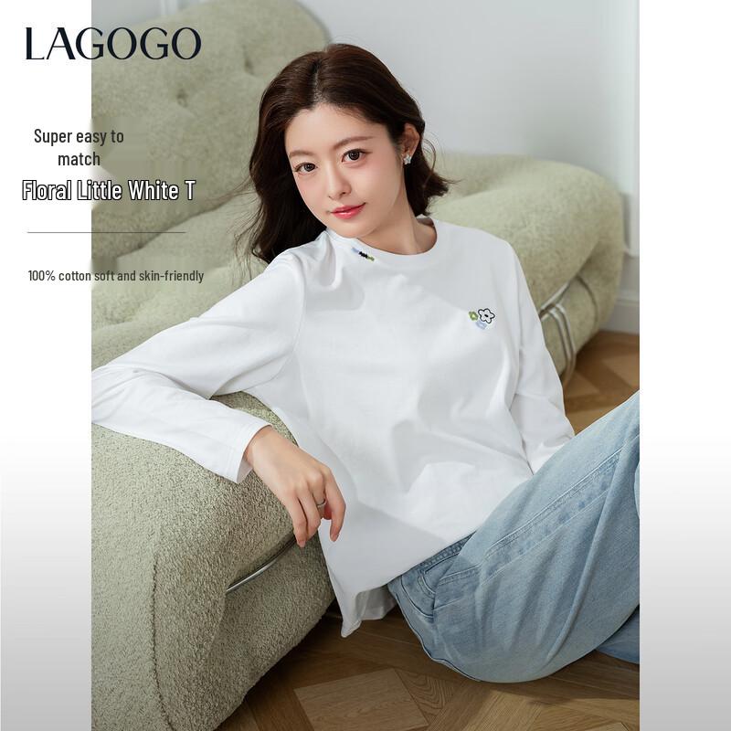 LAGOGO Women s Embroidered Long Sleeve Cotton T-Shirt M