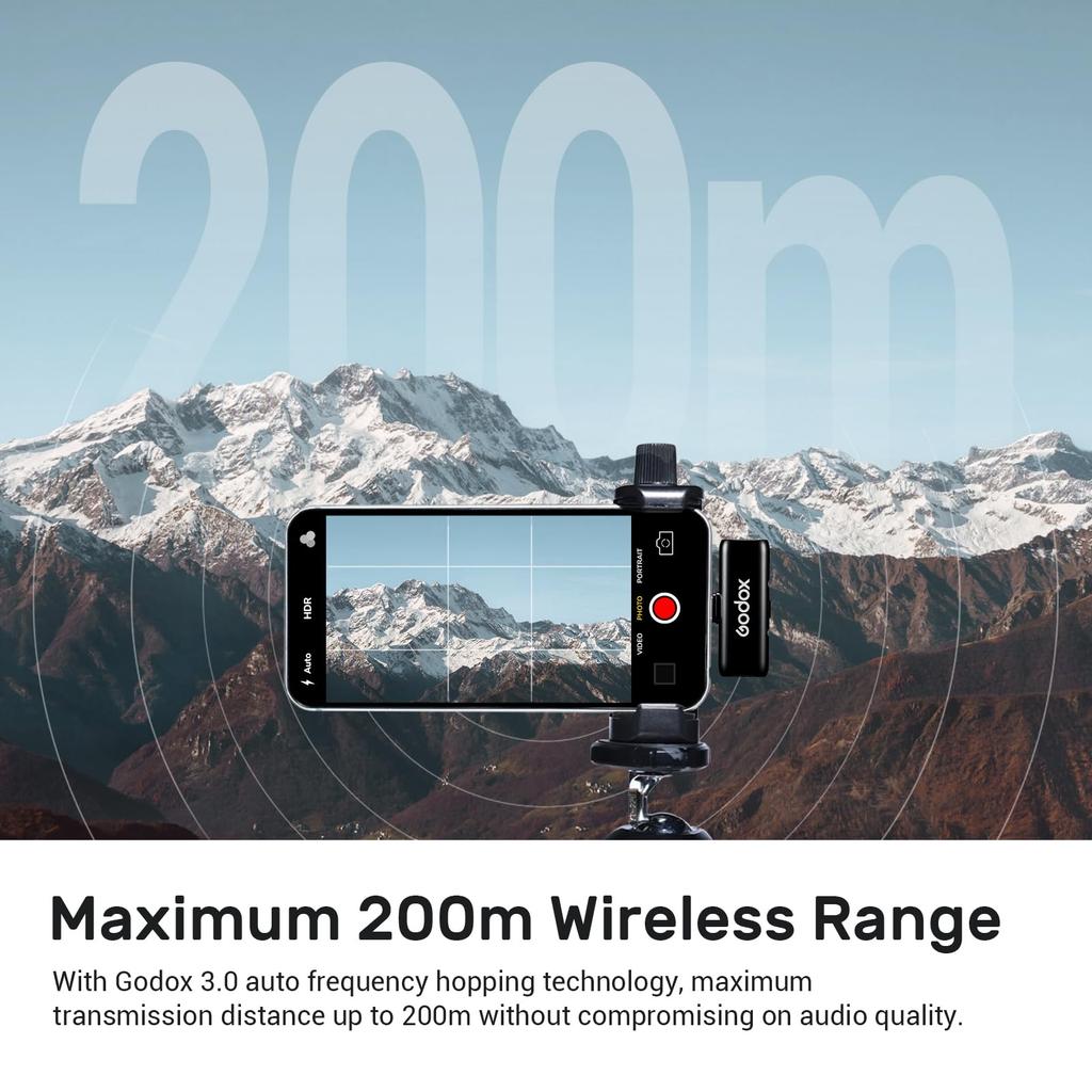 Godox WES2 Kit2 Wireless Microphone for Wireless Microphone with 200m Transmission Noise and Charging Case for and Interviews Android/USB C,
