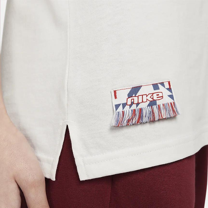 Nike Logo Print Sports Training Casual American Retro Round Neck Short Sleeve Drop Shoulder T-Shirt Women Tops White FQ0366-030