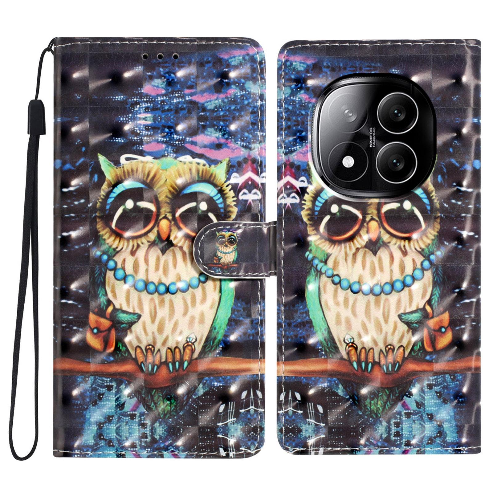 

Чехол-кошелек из ПУ кожи для Xiaomi Redmi Note 14 Pro+ 5G с 3D-печатью Owl