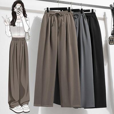 Plus Size Women's Trousers Spring and Autumn Drawstring Wide Leg Pant Suit Trousers Draped Casual Straight Trousers