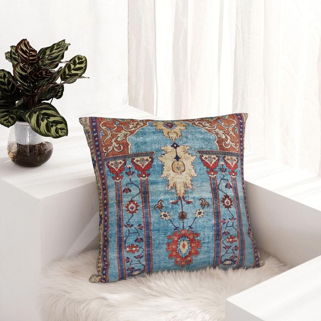 1Pc Blue Persian Arch Floral Cushion Cover, Bohemian Kilim Print Throw Pillow Case, Ethnic Home Decor For Sofa Bedroom