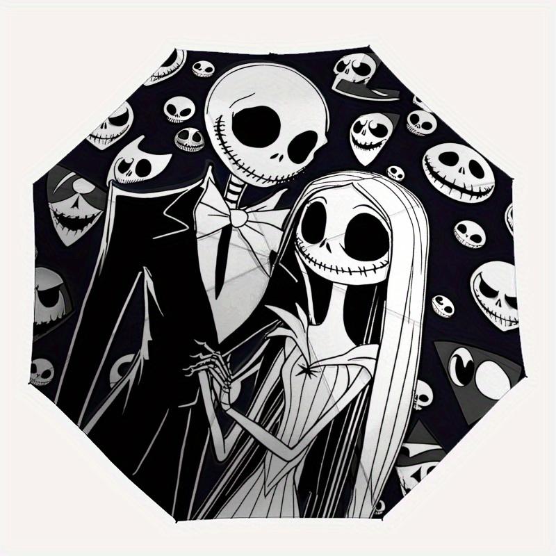 1 Auto Open Jack Skellington, Sally Themed Colorful 8-rib Portable Umbrella for Men and Women, A Compact Commuting Companion Suitable for Da