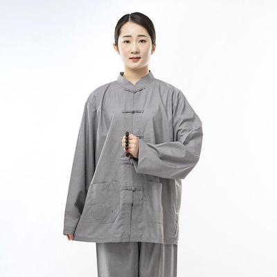 Unisex Zen Meditationsanzug: Merzerisierte Baumwolle Buddhistische Robe & Retro Knebelverschluss Tang-Anzug für alle Jahreszeiten