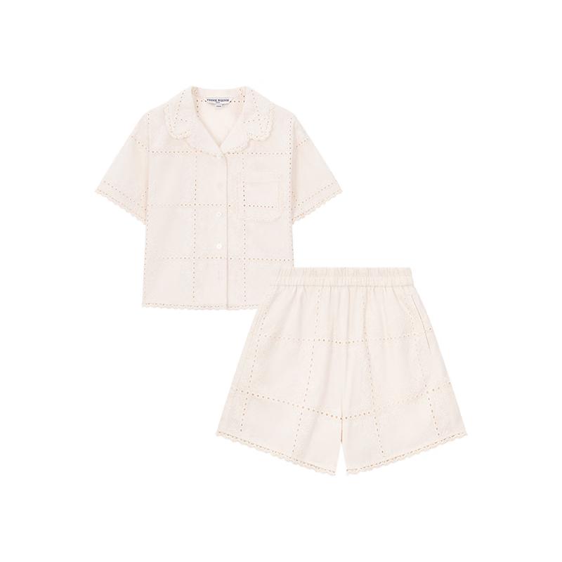 Teenie Weenie Kids Girls  Embroidered Plaid Cotton Shirt and Shorts Set 160