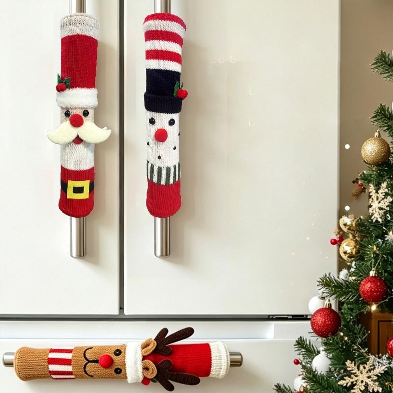 Christmas Appliance Handle Sleeve, Fabric Decoration with Handle-Over Form and Side Closure for Seasonal Kitchen Displays