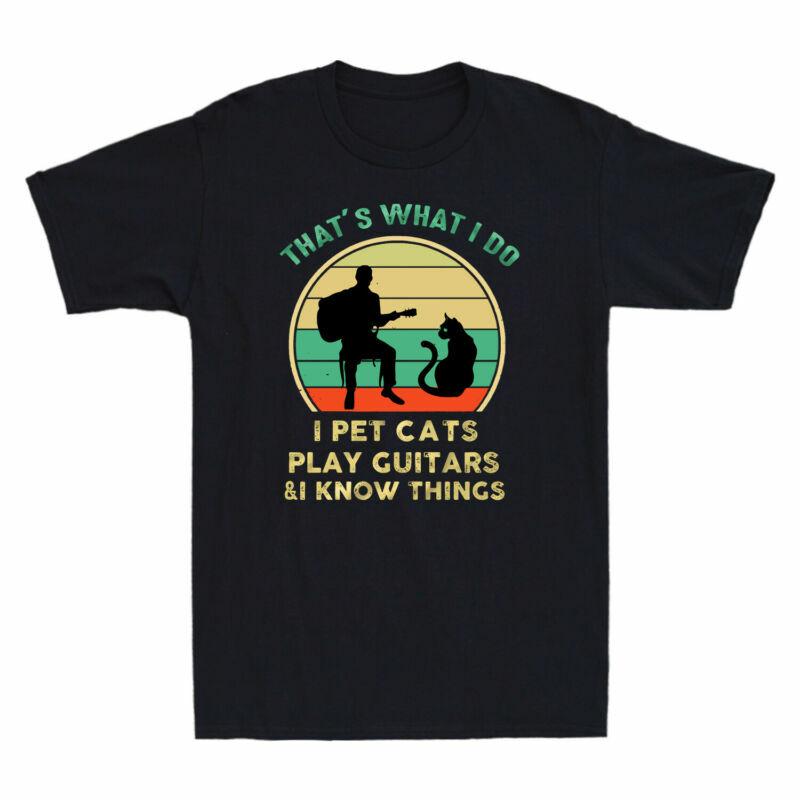 Vintage Pet Cats Play and That's Know I What Things T-Shirt Guitars I I Do Unisex's