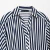 European and American style, new women's clothing, foreign style, bubble sleeves, long sleeves, V-neck linen striped shirt