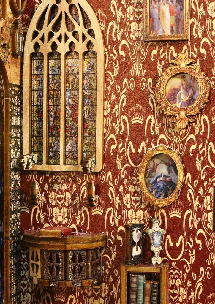 moin moin Dollhouse Miniature DIY Kit Easy Assembly Instructions Covenant Church Christ Stained Beautiful Classical Retro Realistic LED Light Music