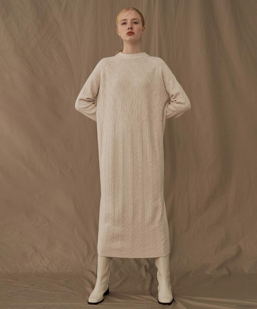 Baseukala Dia Cable Long Knit One-Piece (3Colors)