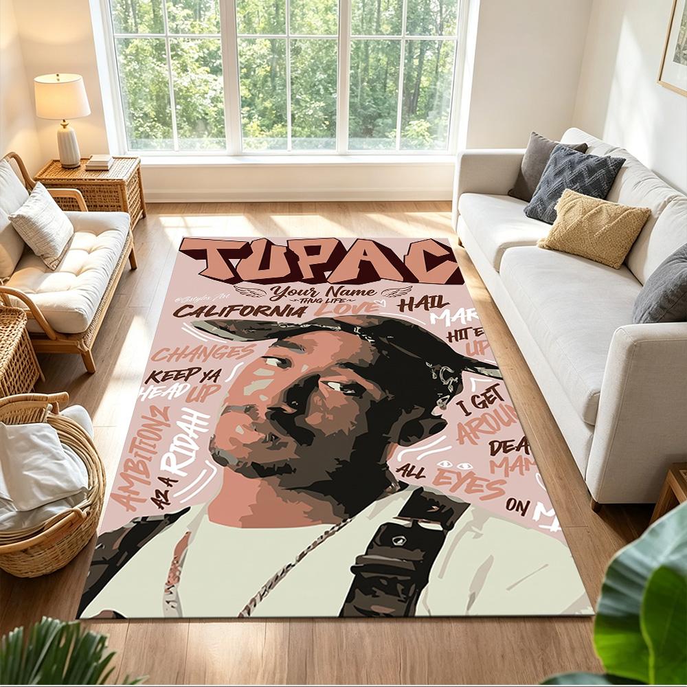 2pac Customized Name Area Rug Design for Hallway Study Room Decorate Room Bedrooms Anti-slip Rug Anime Office Decor Best for Christmas