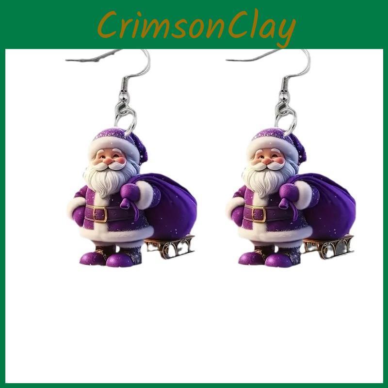 Christmas Santa Acrylic Earrings With Cartoon Design For Holiday Fashion