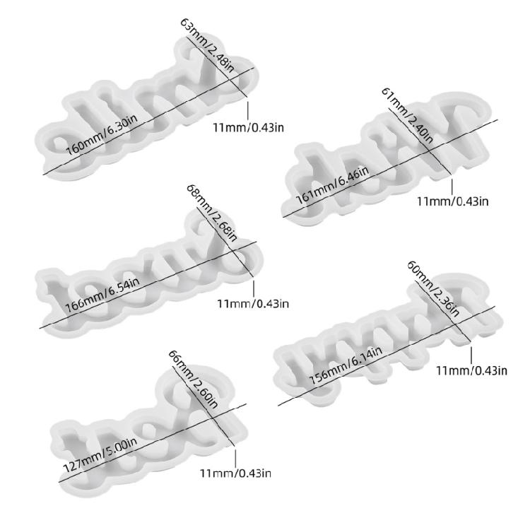 5Pcs Letter Resin Silicone Molds Blessing Words Resin Silicone Mould for Epoxy Resin Chocolate Fondant Decoration
