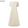 ZANZEA Women Casual Round Neck Solid Color Short Sleeve Dress