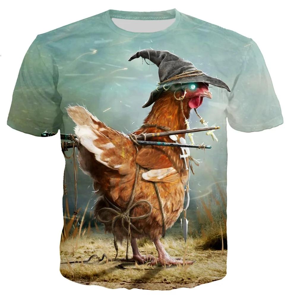 Summer Men's New Cute Chick Pattern T-Shirt, Fashionable Casual Fun Streetwear, Breathable Plus-Size Crew Neck Top