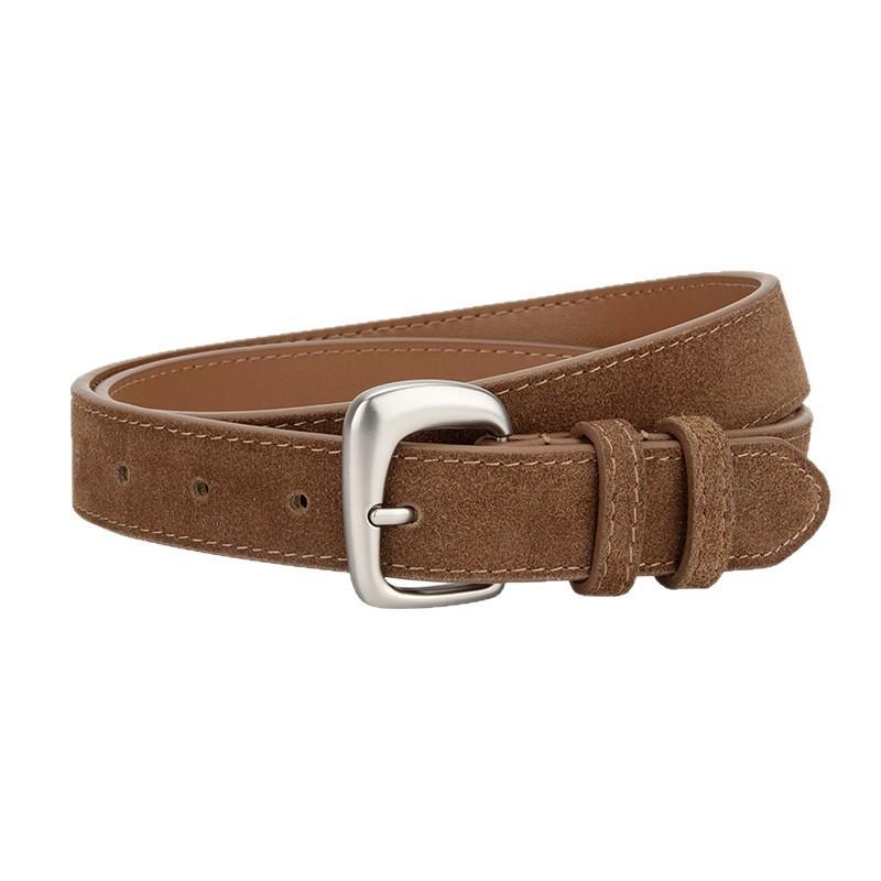 Design Niche Frosted Sued Belt for Women Silver Irregular Pin Buckle Decorative Jeans Waist Belt for Women