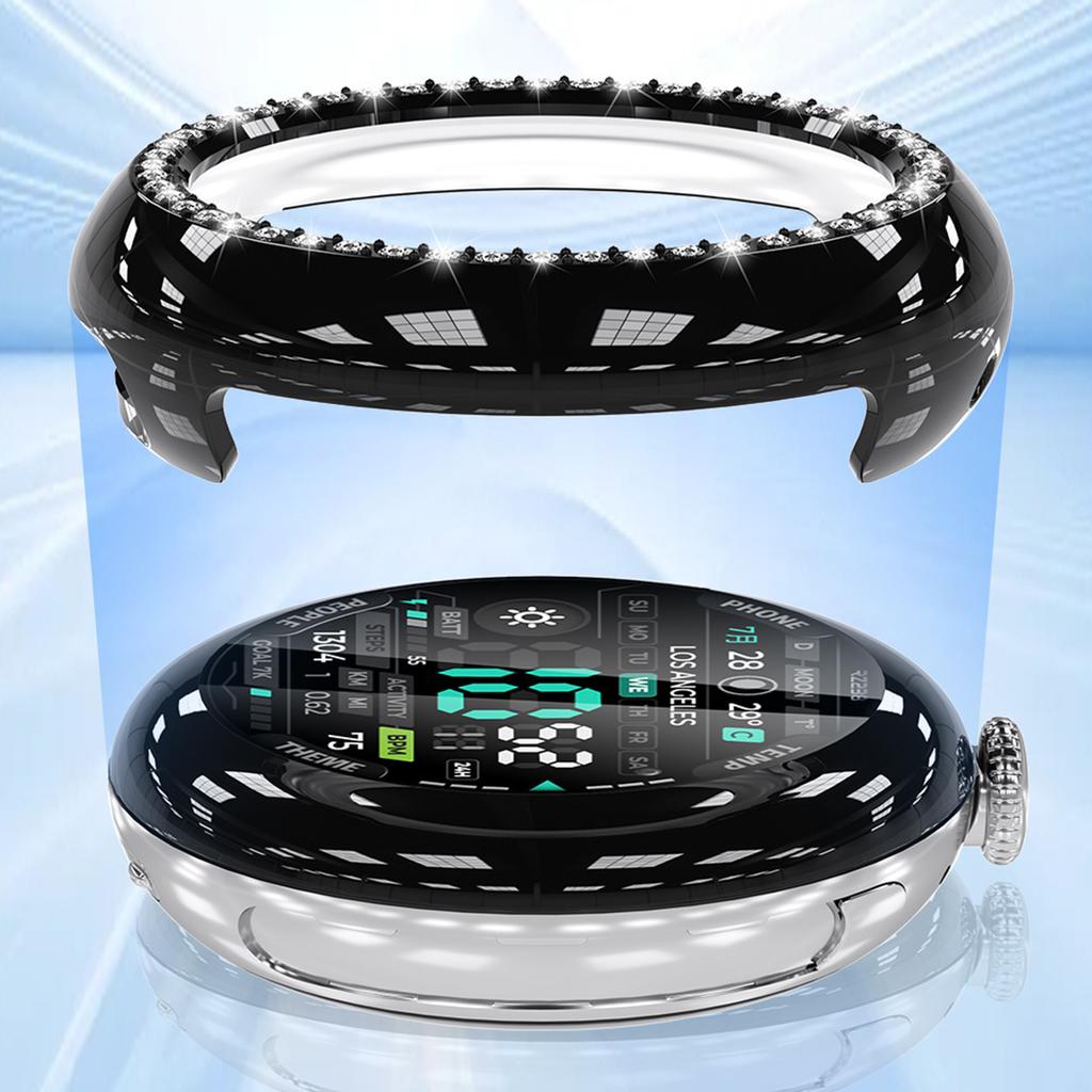 For Google Pixel Watch 4 41mm Case Single Row Rhinestone Decorative Hollow Design PC Watch Cover