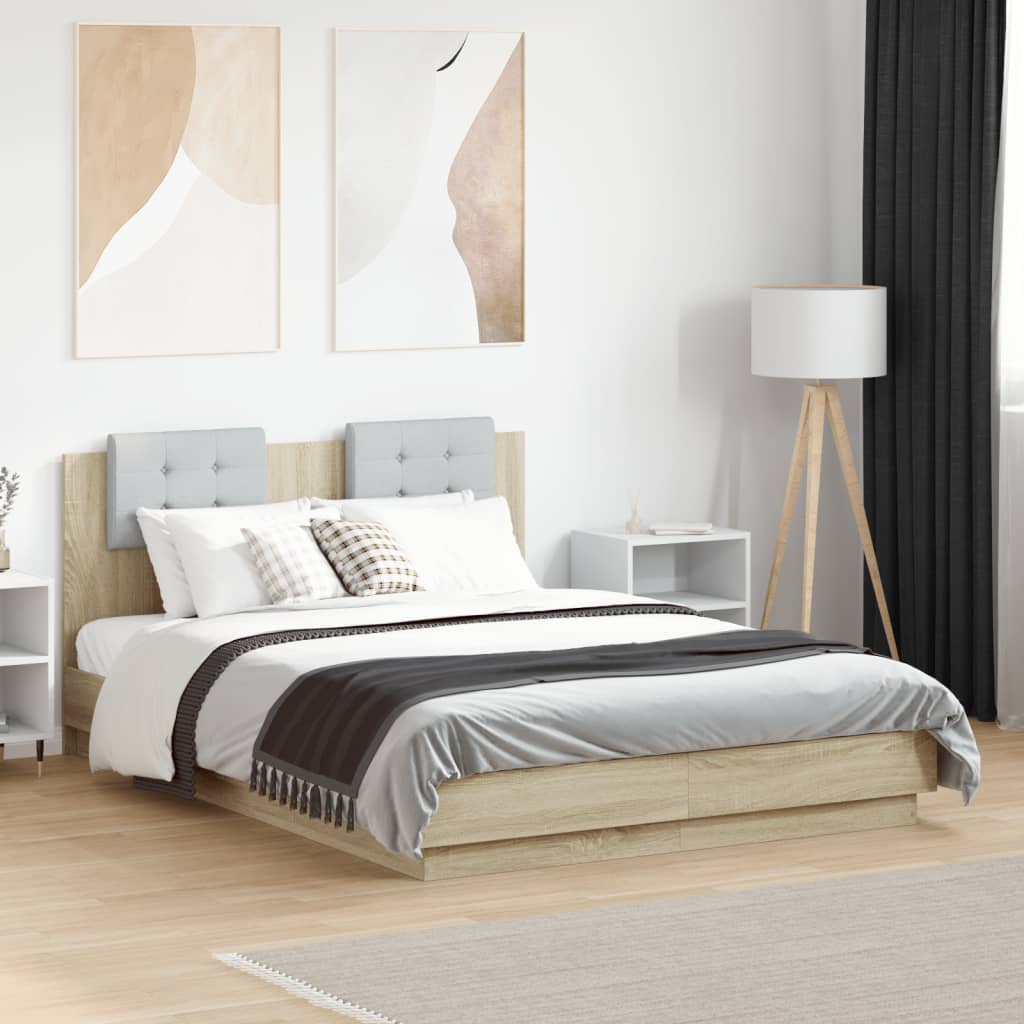 Bed Frame with Headboard Sonoma Oak Finish 135 x 190 cm Engineered Wood