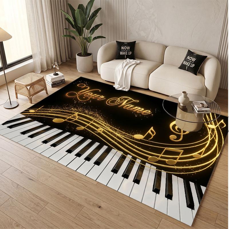Music Piano Theme Soft Crystal Velvet Rug Custom Name & Text Print Non Slip Floor Rug for Bedroom Living Room