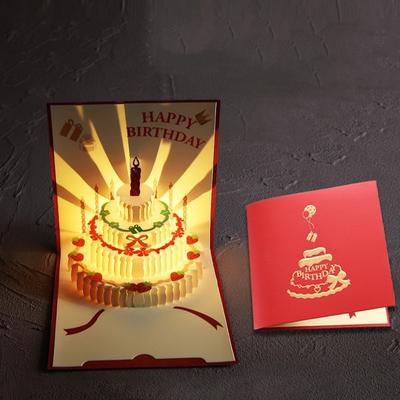 3D 3D Pop-Up-Karte Faltbare Handgefertigte Miniaturen Alles Gute zum Geburtstag Karte Pop-Up-Mechanismus Interaktive LED Grußkarte Geburtstagsparty