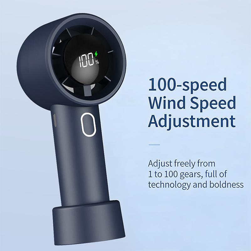 100 Speed Levels Mini Handheld Fan USB Rechargeable Cool Breeze LED Display for Makeup and Study