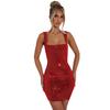 Women's Winter 2024 Rhinestone Backless Dress with Spaghetti Straps - Solid Color, Sexy & Sleeveless, Waist-Hugging Design