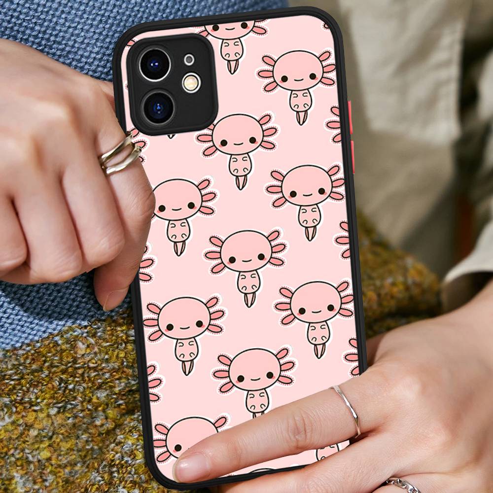 

Cartoon Axolotl Cute For IPhone 16 15 14 13 12 11 Pro Max X XS MAX Plus Translucent Black Phone Cover iphone 15pro max