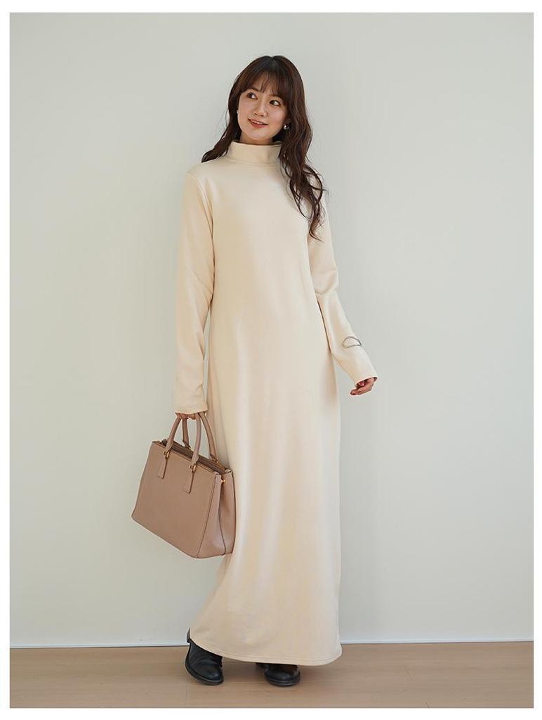 Autumn/Winter Brushed Half-High Collar Long Sleeve Slimming Dress