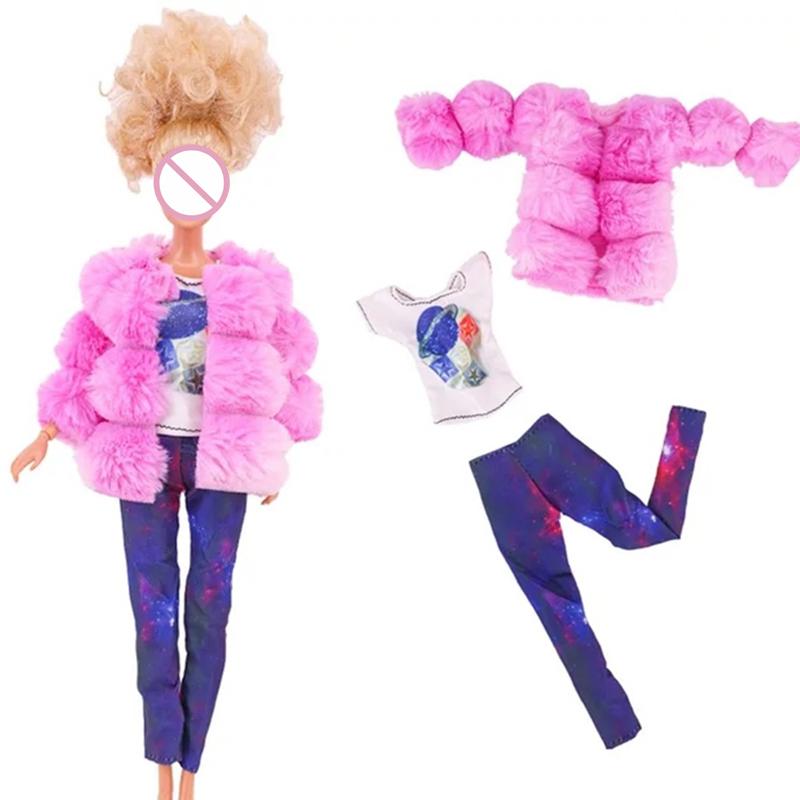 Vestiti Bambola Bambina 3 Pezzi Cappotto Giacca Peluche+ Vestito Gonna/ Pantaloni Abbigliamento per Bambola da 30cm Vestiti Bambola Accessori Bambola Giocattolo per Bambina