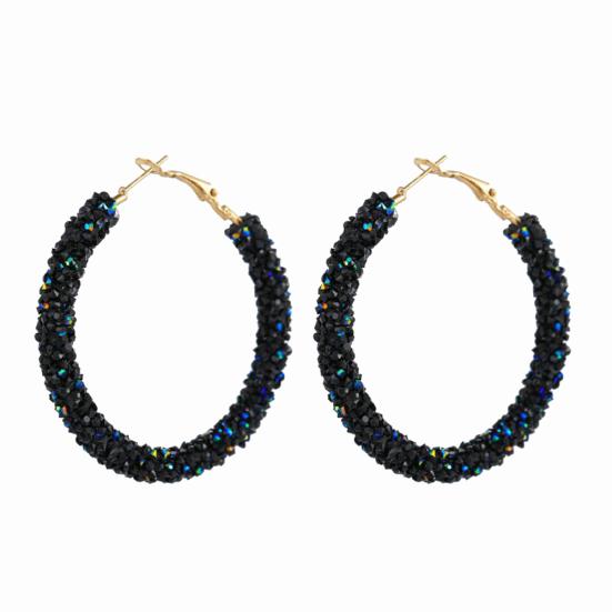 Fashion Women Circle Shape Rhinestone Inlaid Statement Hoop Earrings Jewelry