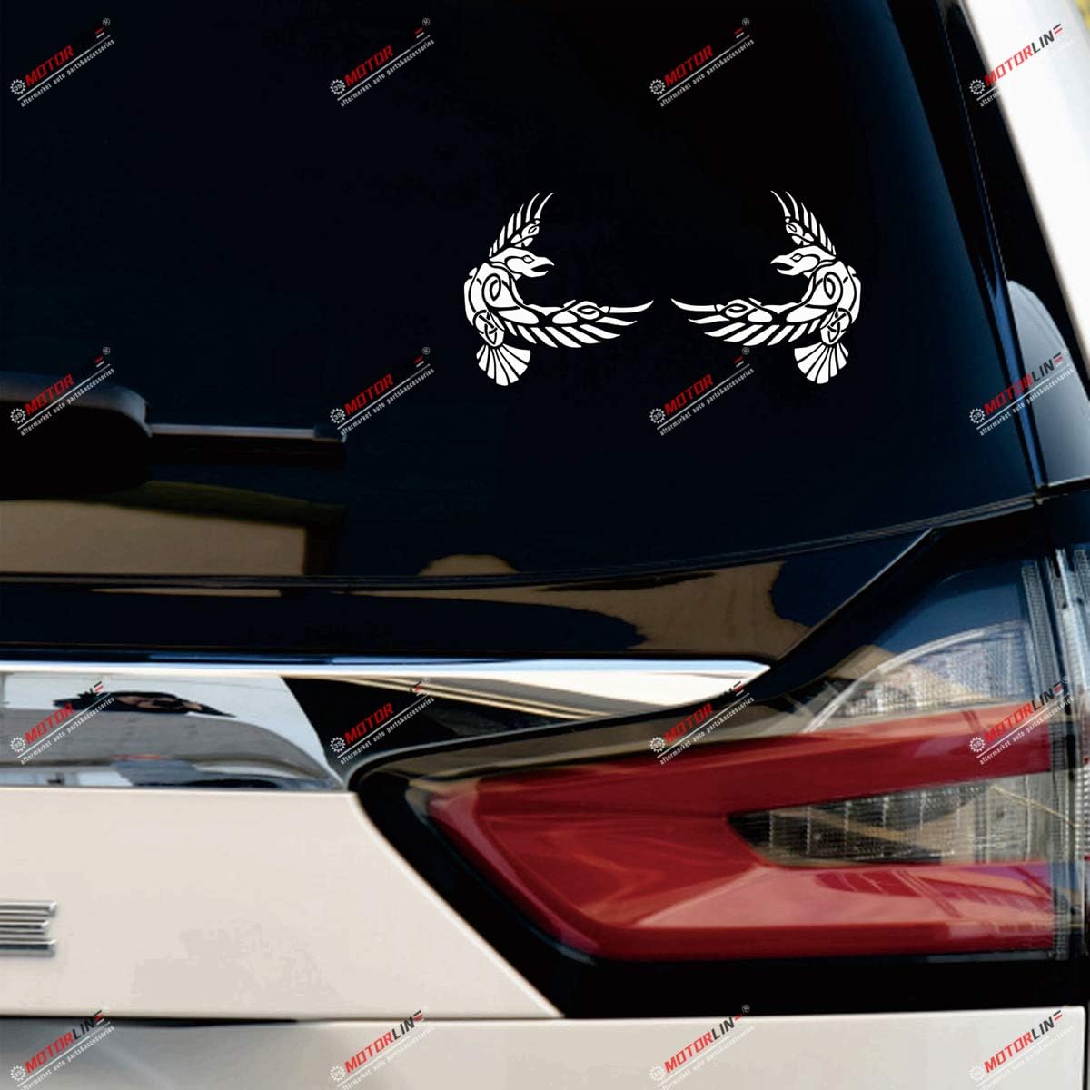 Odin Raven Decal Sticker Vinyl Viking Norse Nord Celtic Knot - Pair White, 4 Inches - Mirror Images Reversed - for Car Boat Laptop 01291