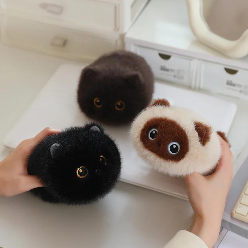 20cm Süßes Dreifarben-Katzen-Stofftier Weiches Flauschiges Mini Rundes Kuscheltier Kätzchen Puppe Geburtstagsgeschenk für Mädchen