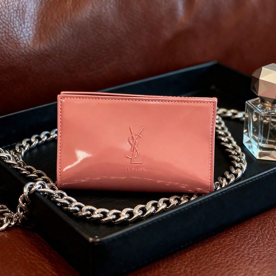 Бежевая блестящая косметичка - Кожаная косметичка, мягкая и модная розовый