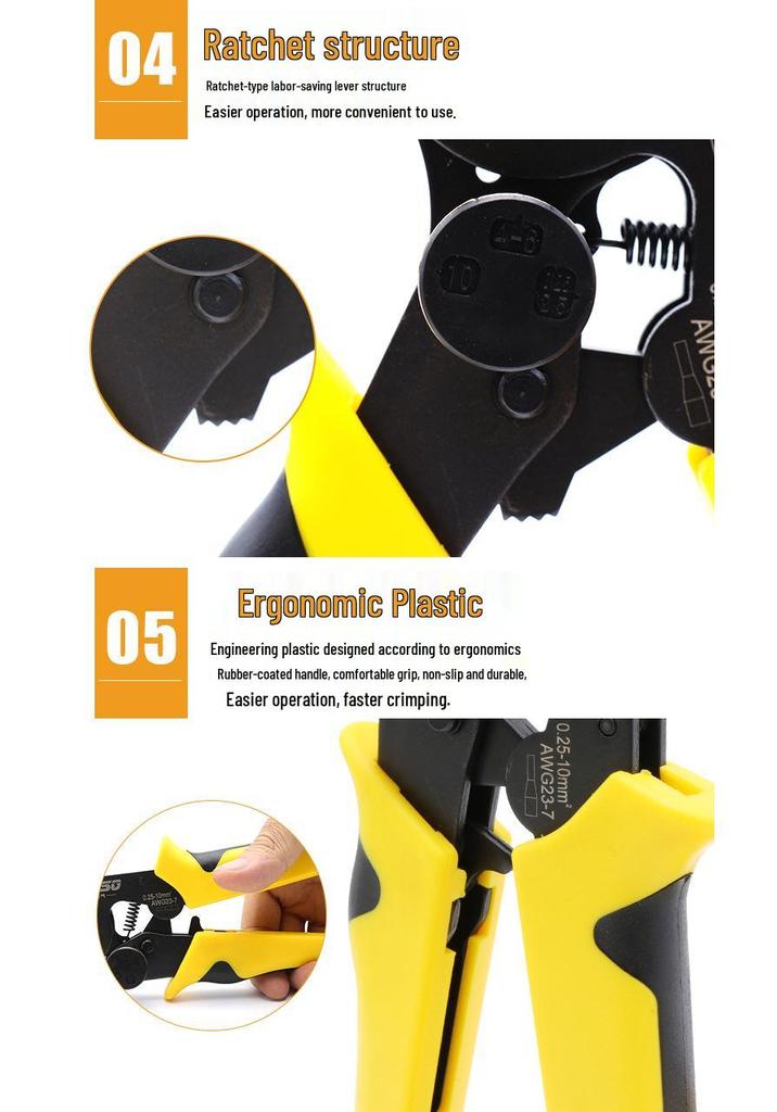 HSC8 6-4 Tubular Terminal Crimping Pliers - Sleeve Type, Manual Crimping Tool