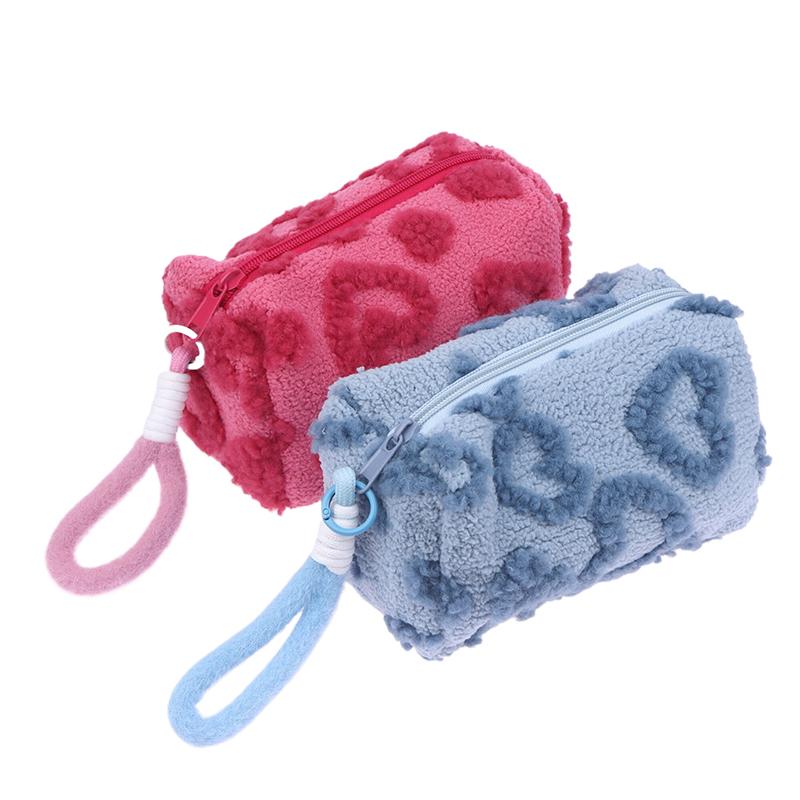 Plush Makeup Bags With Handle Soft Travel Cosmetic Storage Bag Portable Love Print Organizer Pencil Case Cute Clutch Pouch