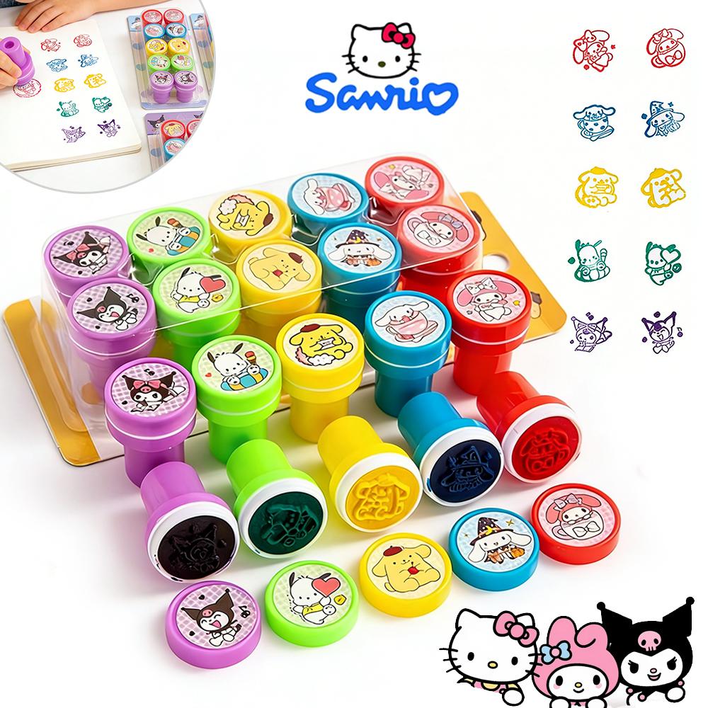 Sanrio Fun Stamps Kuromi My Melody Pochacco Kids Educational Toy Journal Material Class Reward Portable Gift Box