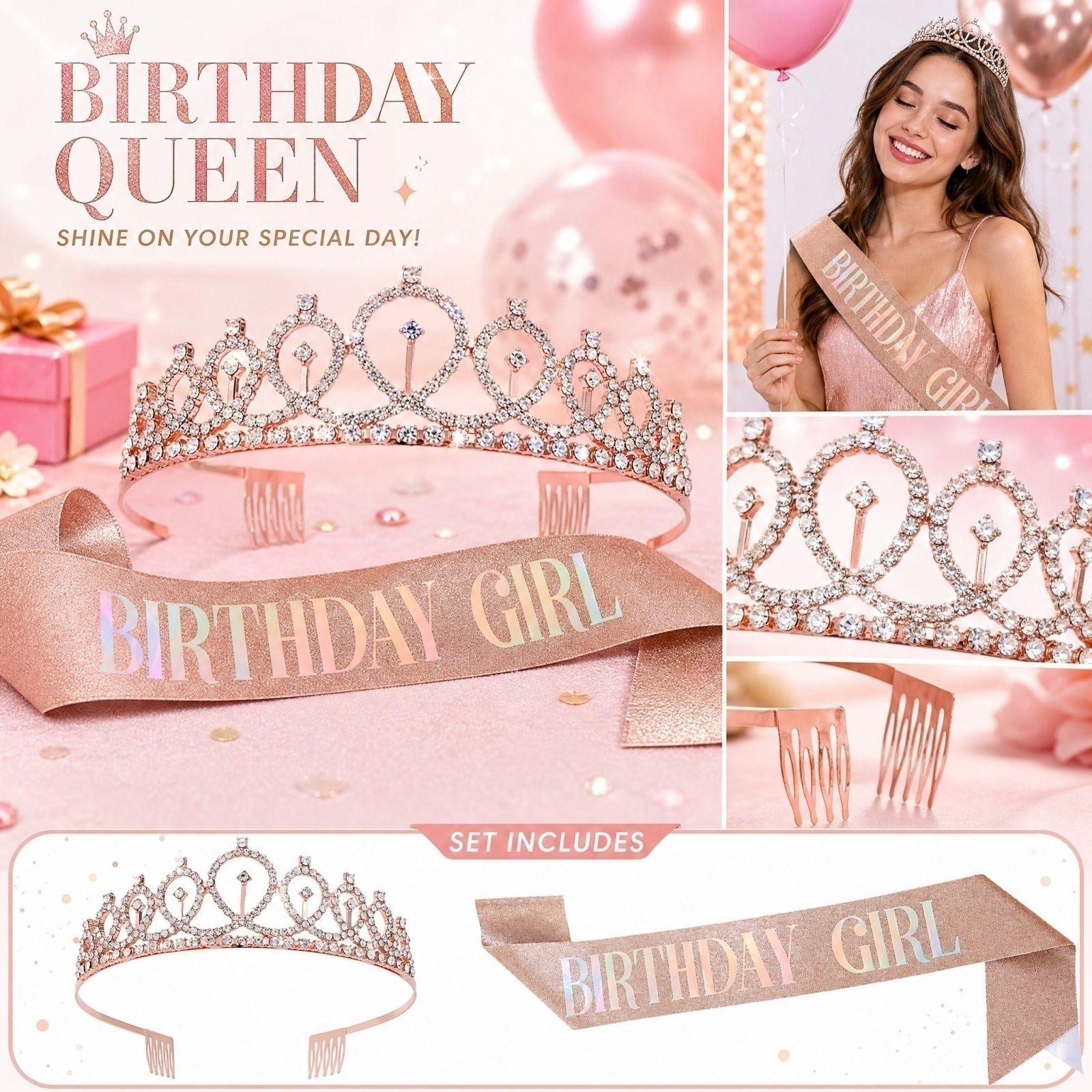 Birthday Party Sash and Headband Set - Photo Booth Prop for Celebration One Size