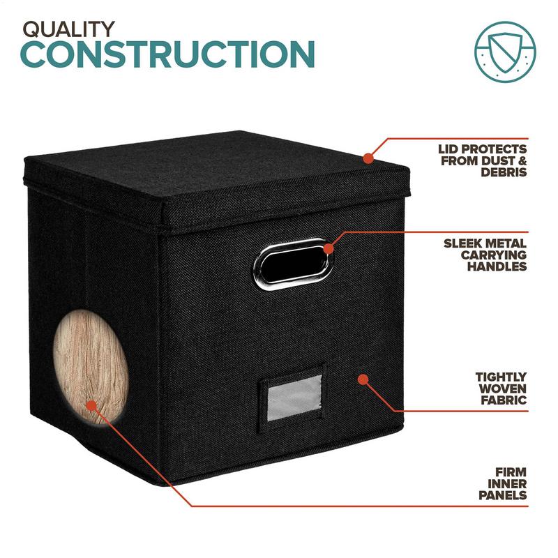 Vinyl Record Storage Box for up to 50pcs 12-Inch Albums Records Crate LP Album Storage Fabric Storage Boxes with Lids