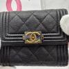 Used CHANEL Boy Chanel Trifold Wallet Caviar Skin Black