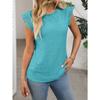 Spring and New Solid Color Round Neck Short-sleeved Lace Stitching Hollow T-shirt for Women